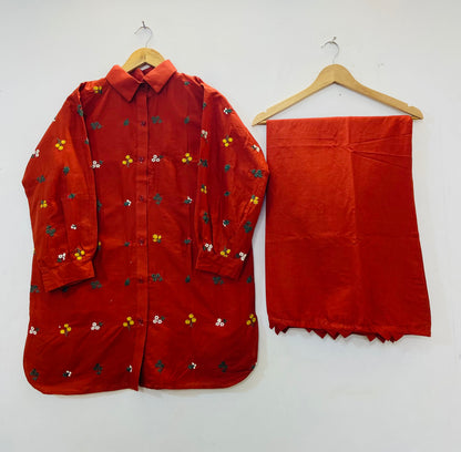 Collar Style Embroidered Co-ord Set (Cotton Lawn) D-53