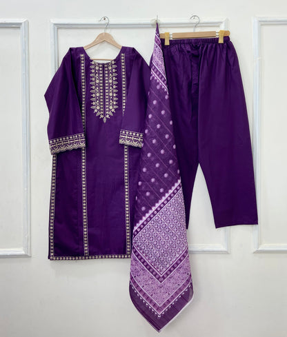Eid Edit: Embroidered 3PC (Premium Cotton) D-449