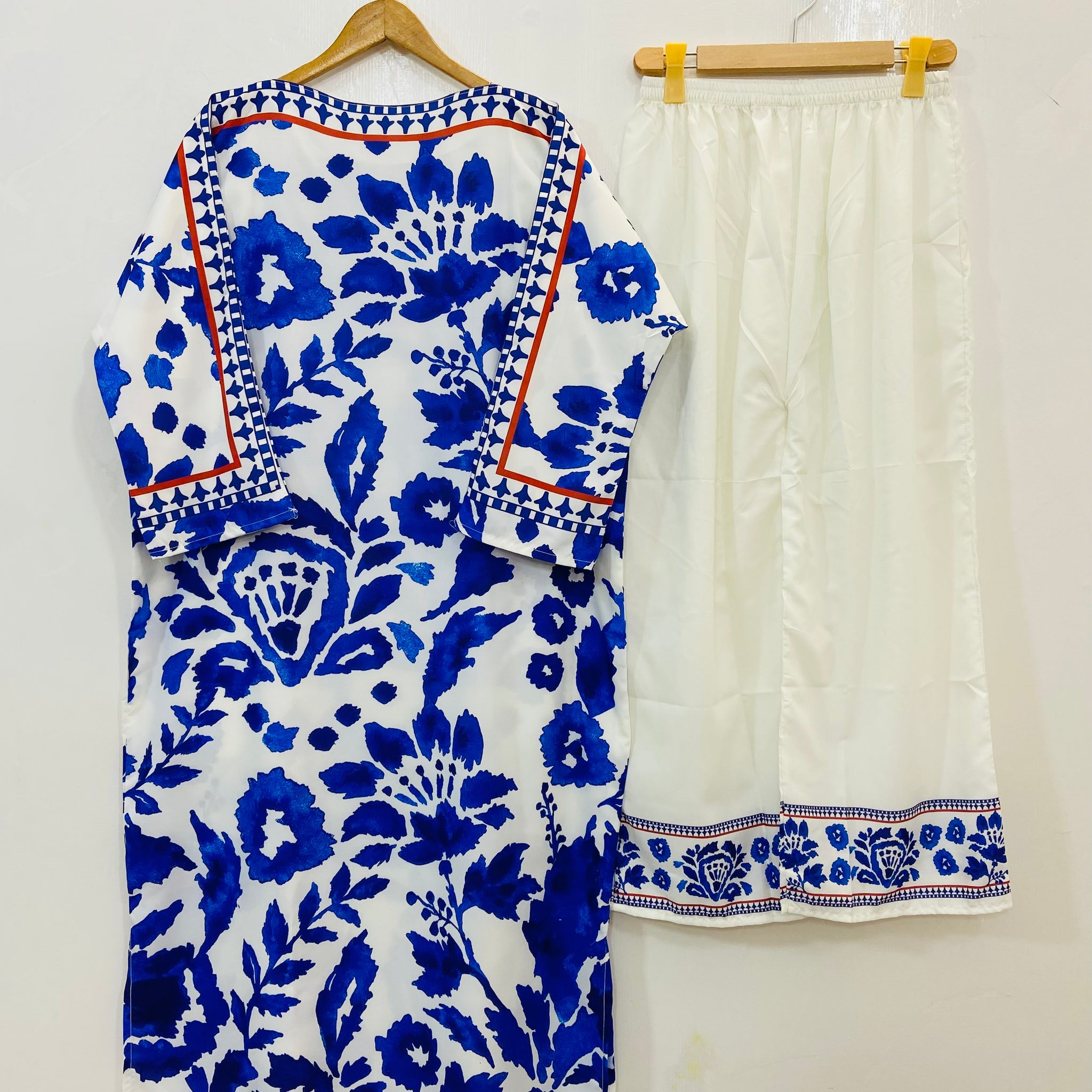 Azure Blue Long Co-Ord Set (Swiss Silk) D-151