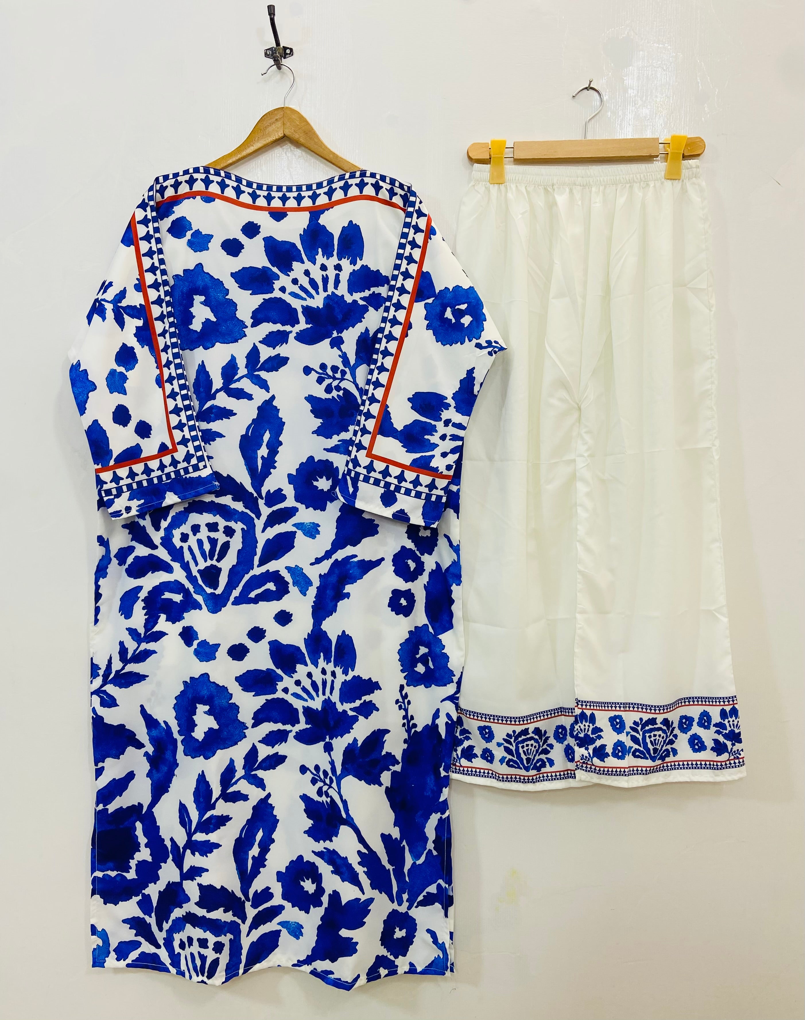 Azure Blue Long Co-Ord Set (Swiss Silk) D-151