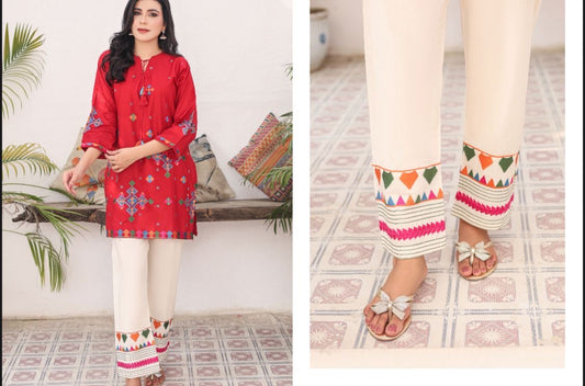 Strawberry Embroidered 2PC (Premium Cotton) D-348