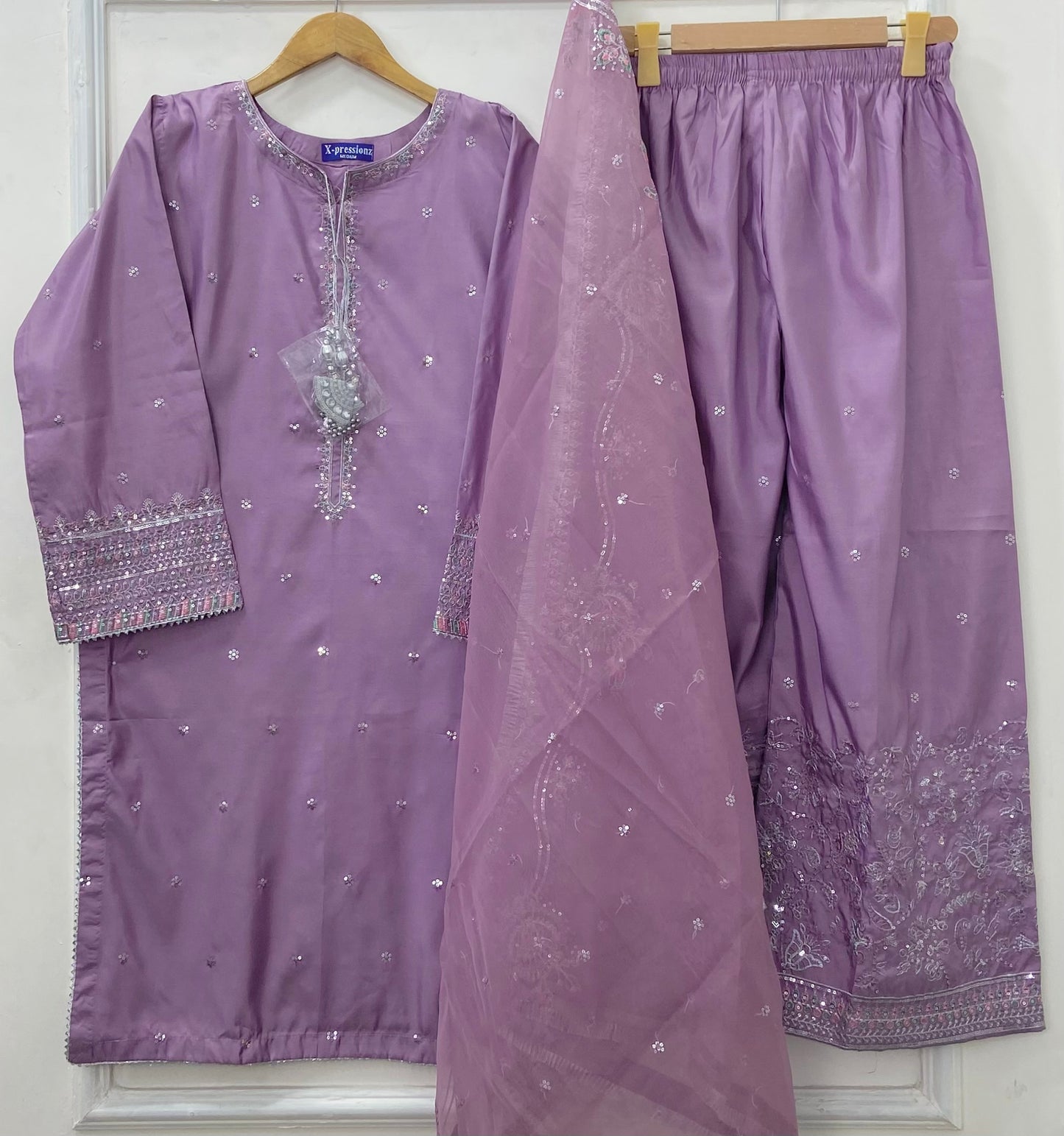 “Dhanak” Embroidered 3PC (Cotton Silk) D-407