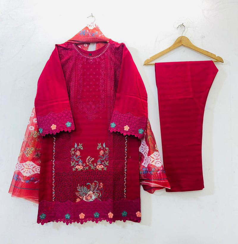 Chicken Kari Embroidered 3PC (Premium Cotton) D-55