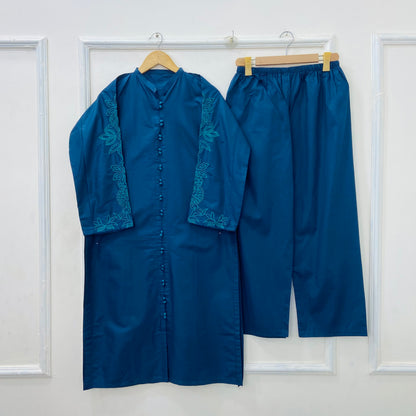 Front-Open Embroidered 2PC (Premium Cotton) D-406