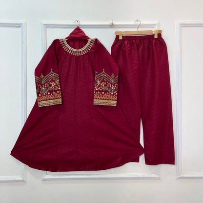Wonder Embroidered Frock 3PC (Premium Cotton) D-272