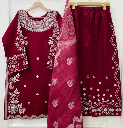 Eid Ensemble Embroidered 3PC (Premium Cotton) D-447