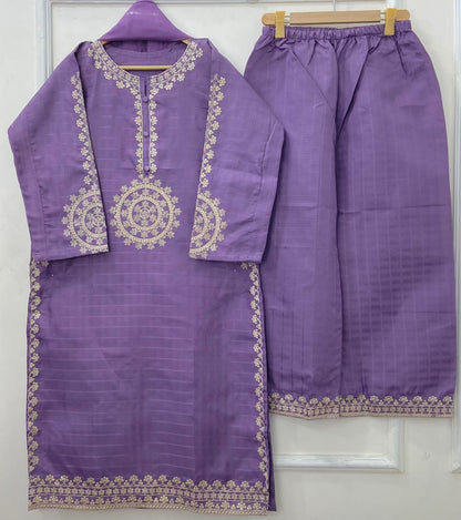 Long-Length Embroidered 3PC (Cotton) D-420