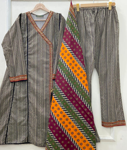 Angrakha Frocks | 3PC Binsaeed Lawn D-653