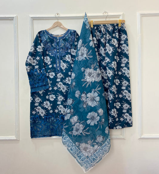 Floral Aura Embroidered 3PC (Bana Dora Silk) D-389