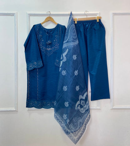 Eid Luxe Embroidered 3PC (Premium Cotton) D-365