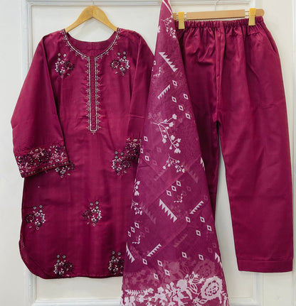 Aurora Embroidered 3PC (Premium Cotton) D-387