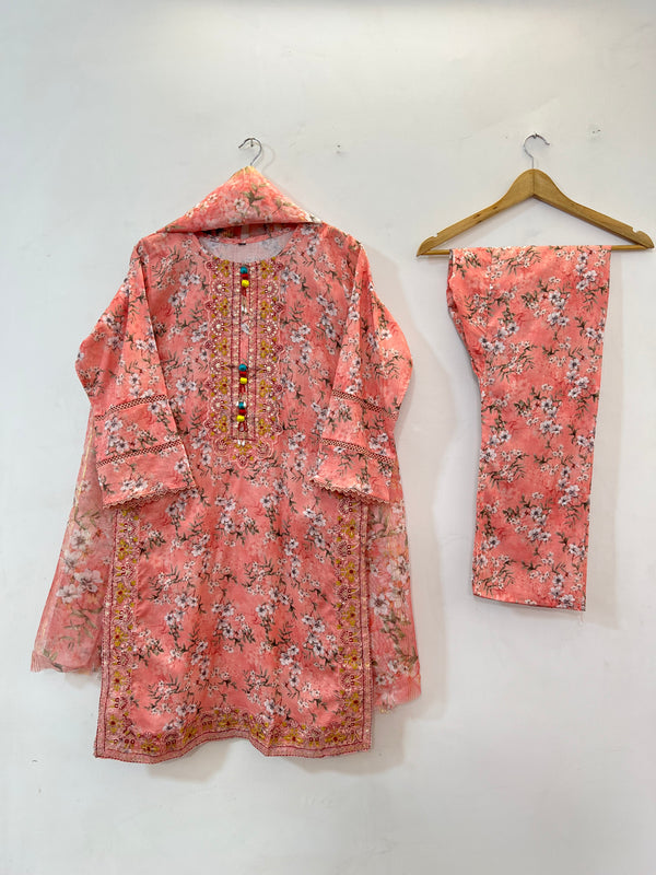 Embroidered 3PC (Lawn) 02-Salmon Pink