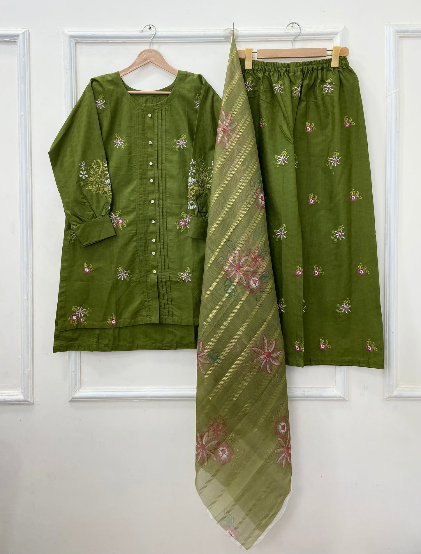 Embroidered Co-Ord Set 3PC (Premium Cotton) D-466