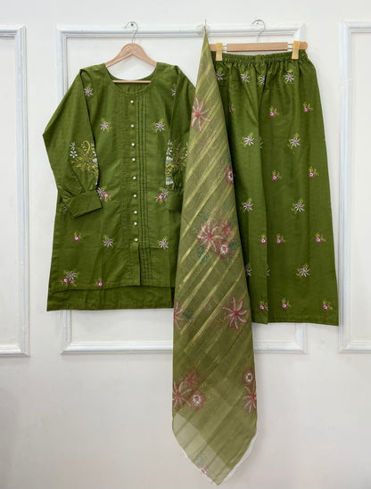 Embroidered Co-Ord Set 3PC (Premium Cotton) D-466