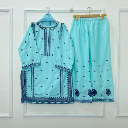 Paired Embroidered 3PC (Premium Cotton) D-402