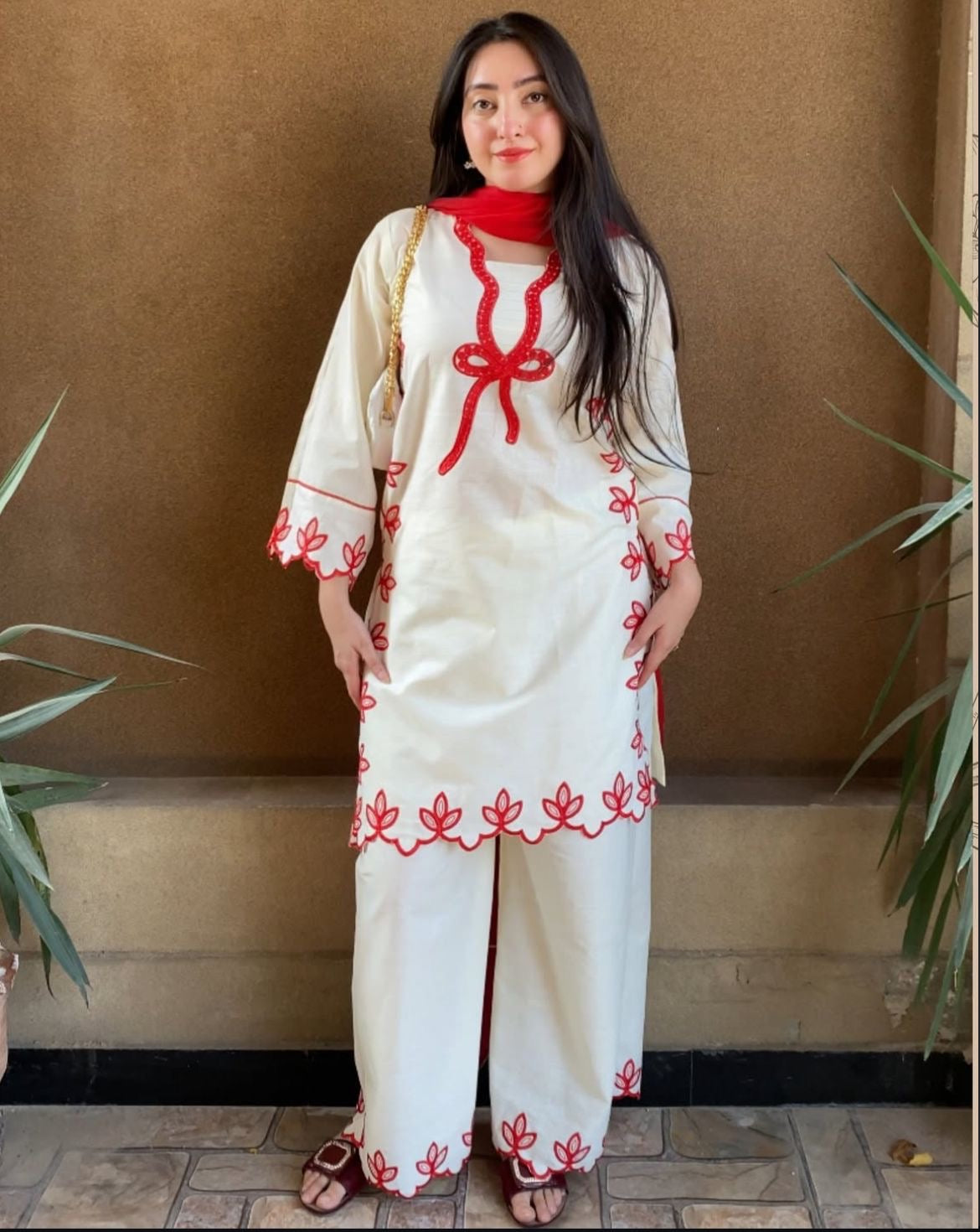 Pretty Bow Embroidered 3PC (Premium Cotton) D-316