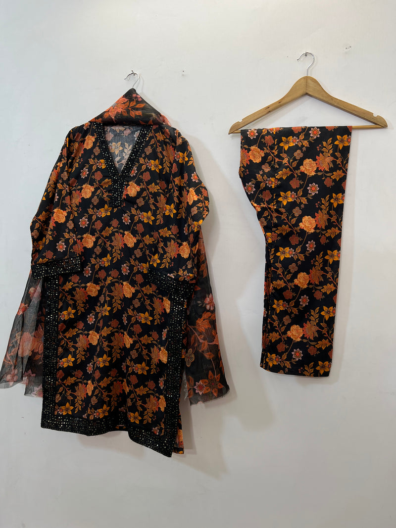 Embroidered 3PC (Lawn) 01-Orange