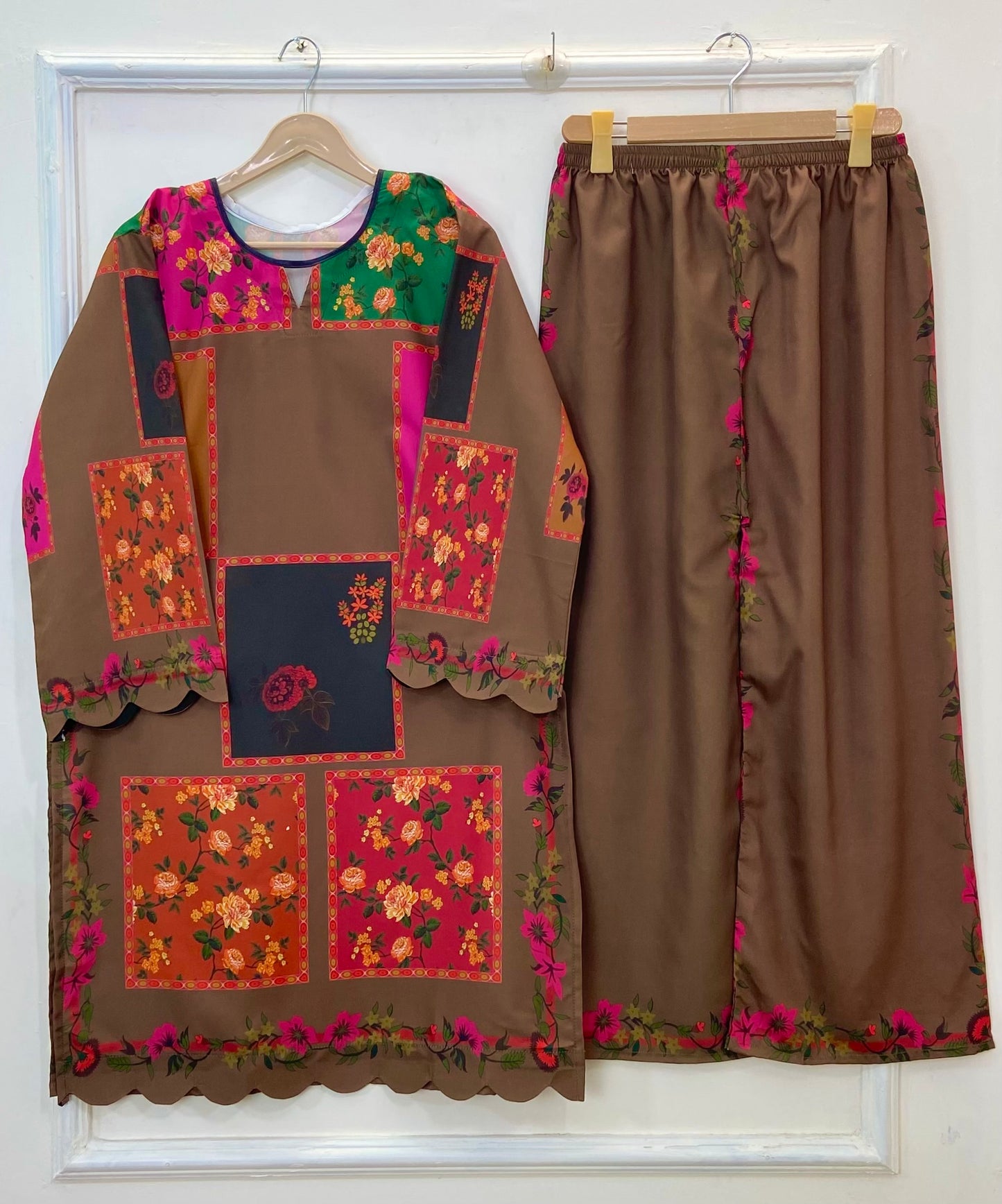 Brown Fiesta Co-Ord Set (Swiss Silk) (Best Seller) D-228