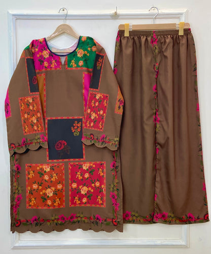 Brown Fiesta Co-Ord Set (Swiss Silk) (Best Seller) D-228
