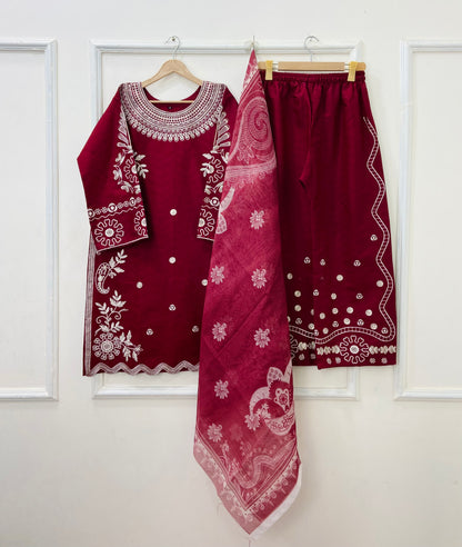 Eid Ensemble Embroidered 3PC (Premium Cotton) D-447