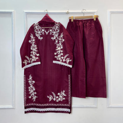 Jall Embroidered 3PC (Premium Cotton) Hit Code D-359