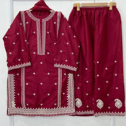 Paired Embroidered 3PC (Premium Cotton) D-402