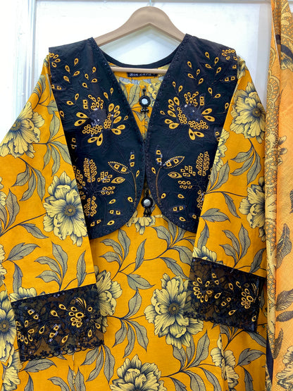 Eid Embroidered Frock 3PC (Premium Cotton) D-457