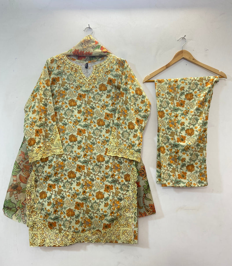 Embroidered Cutwork 3PC (Lawn) D-27