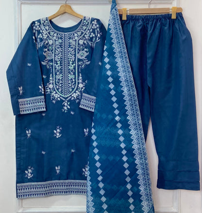 Sequins Embroidered 3PC (Premium Cotton) D-373