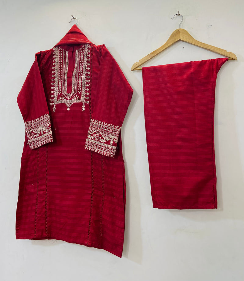 Cross-stitch Embroidered 3PC (Cotton Lawn) D-59
