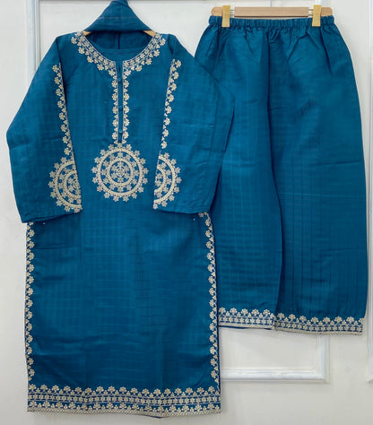 Long-Length Embroidered 3PC (Cotton) D-420