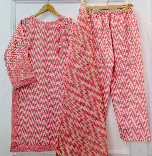 Sequins Embroidered Series: 3PC (Bana Dora Silk) Article no: D-367