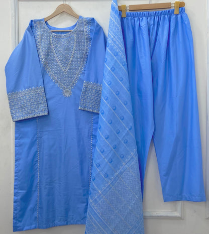 Taj Embroidered 3PC (Premium Cotton) D-458