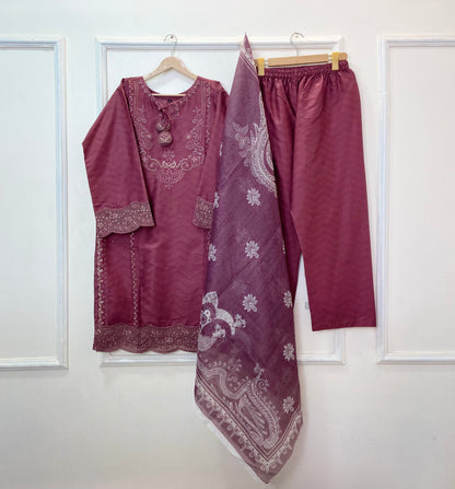 Eid Luxe Embroidered 3PC (Premium Cotton) D-365
