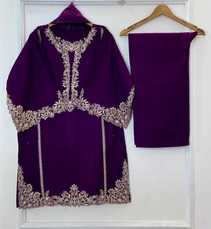 Front Back Cutwork Embroidered 3PC (Khaddar) D-327