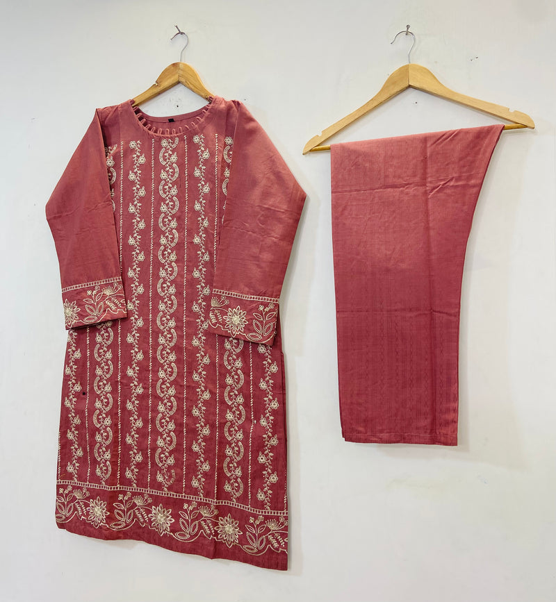 Elegant Embroidered 2PC (Self Cotton) D-74