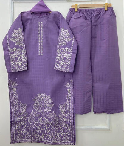 Long-Length Embroidered 3PC (Cotton) D-423