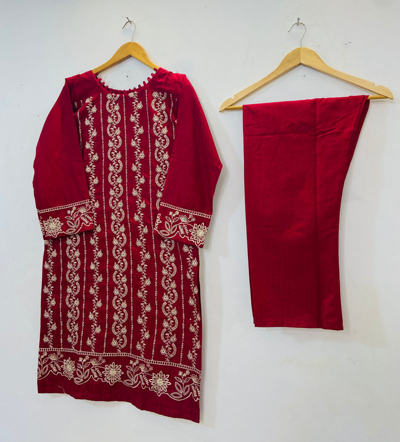 Elegant Embroidered 2PC (Self Cotton) D-74