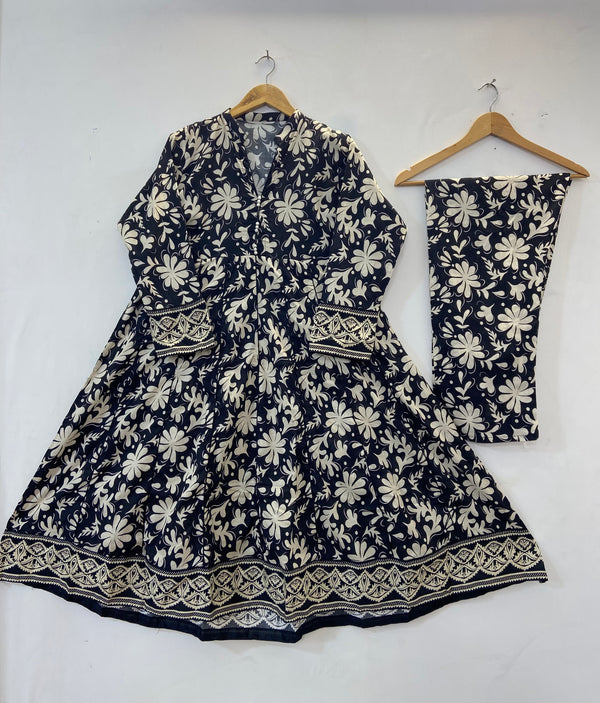 Umbrella Floral Frock (Lawn) D-25
