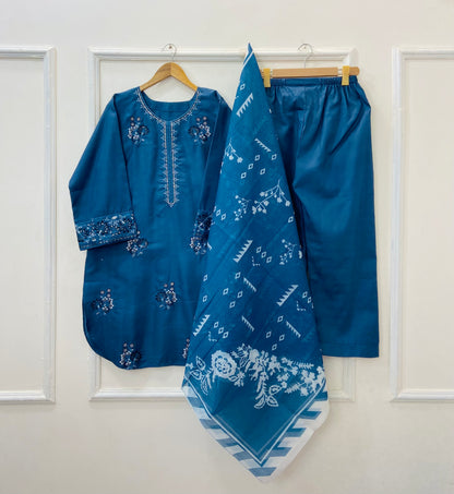 Aurora Embroidered 3PC (Premium Cotton) D-387