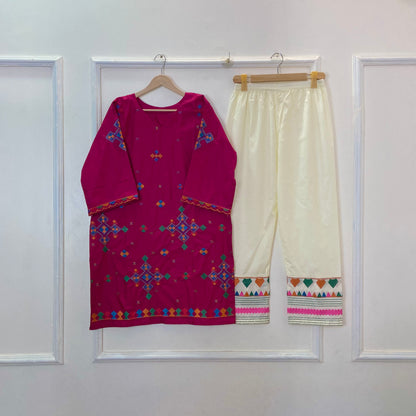 Strawberry Embroidered 2PC (Premium Cotton) D-348