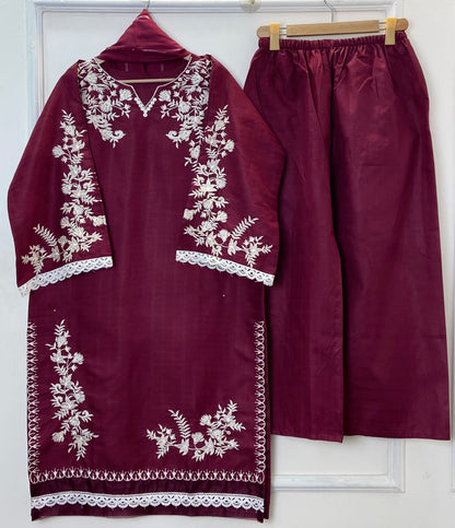Jall Embroidered 3PC (Premium Cotton) Hit Code D-359