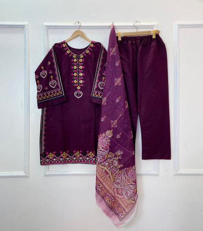 Gorgeously Embroidered 3PC (Premium Cotton) D-355