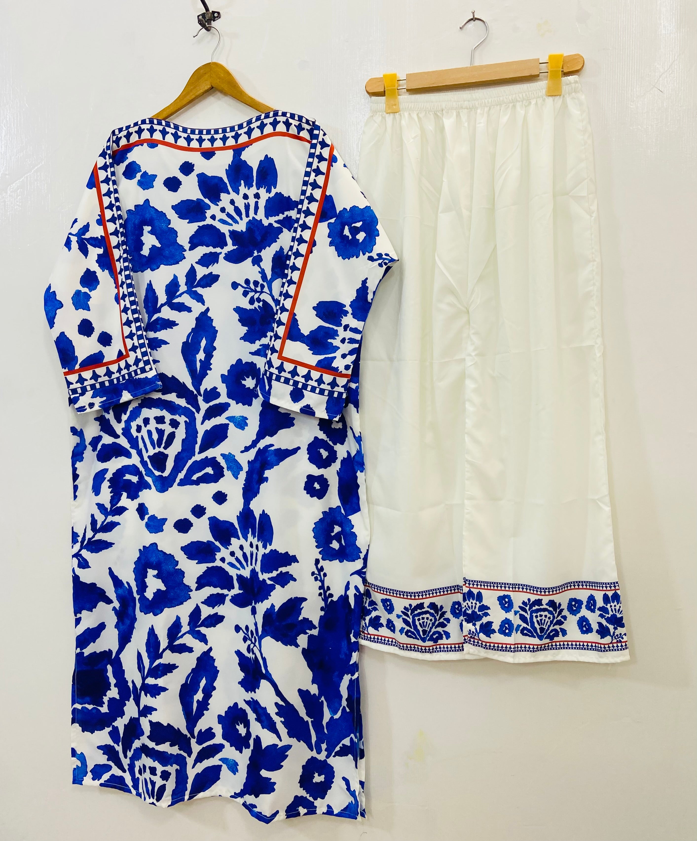 Azure Blue Long Co-Ord Set (Swiss Silk) D-151