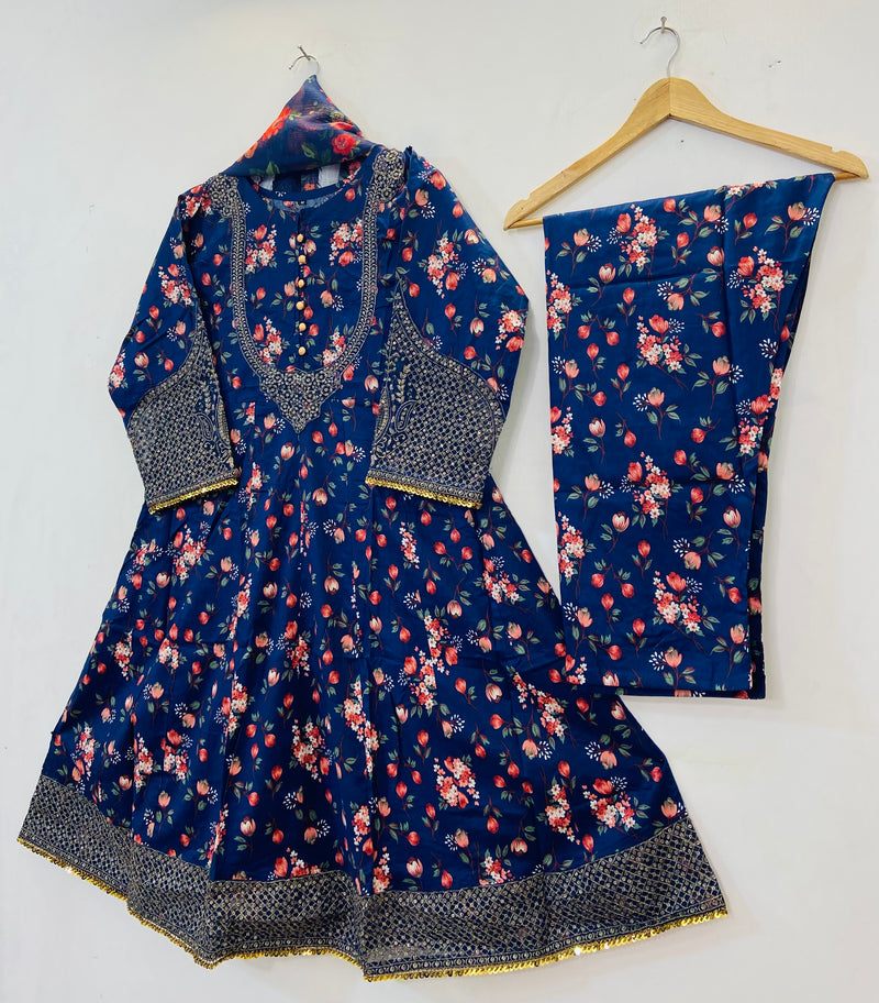 Anarkali Style 3PC Frocks (Lawn) D-65