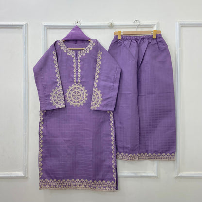 Long-Length Embroidered 3PC (Cotton) D-420