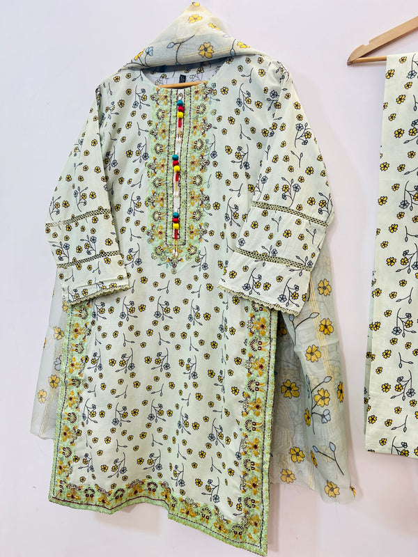 Embroidered 3PC (Lawn) 02-Pistachio