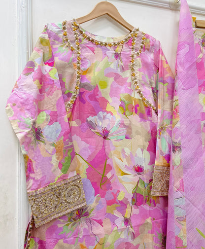 Blush Pink | 3PC (Hand-work) Lawn D-588