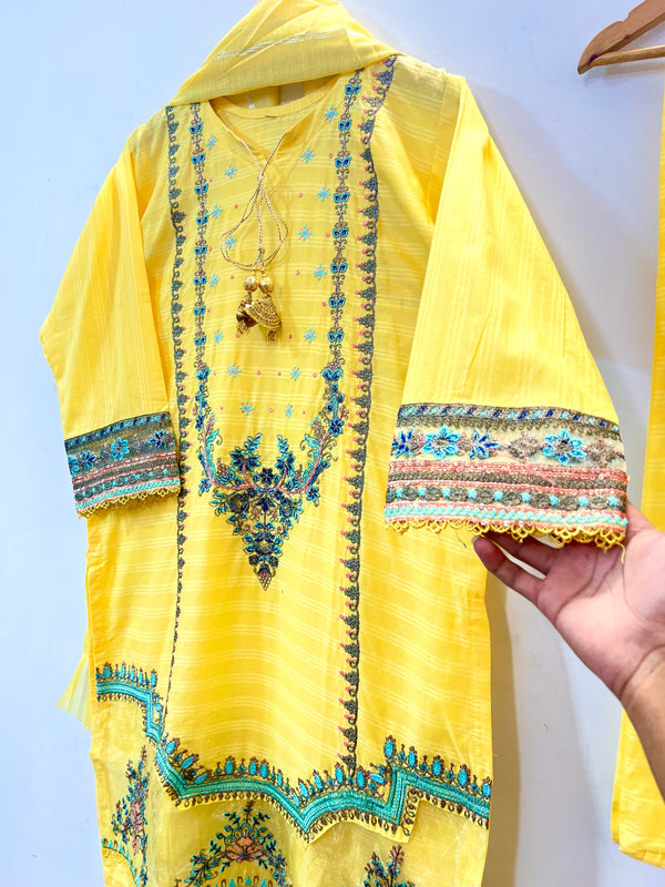 Embroidered 3PC (Cotton Lawn) 03-Yellow
