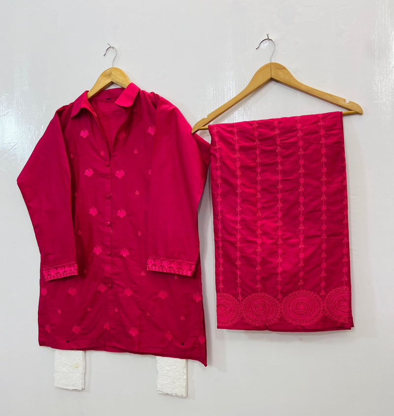 Embroidered Collar Style Co-Ord Set (Cotton) D-89